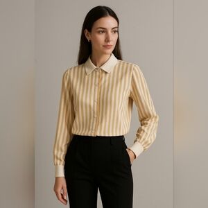 Loro Piana Cream and Beige Striped Silk Blouse